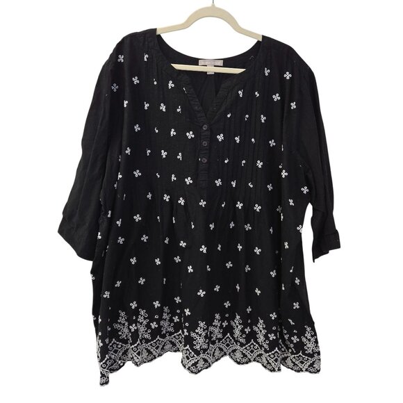 Woman Within Eyelet Embroidered Pintuck Tunic Popover Top Size 4XL - Picture 1 of 6